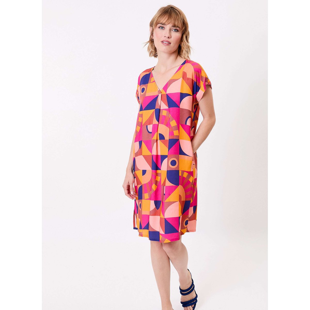 Robe fluide imprimée col V TATU rose bleu maimuna, LA FIANCÉE