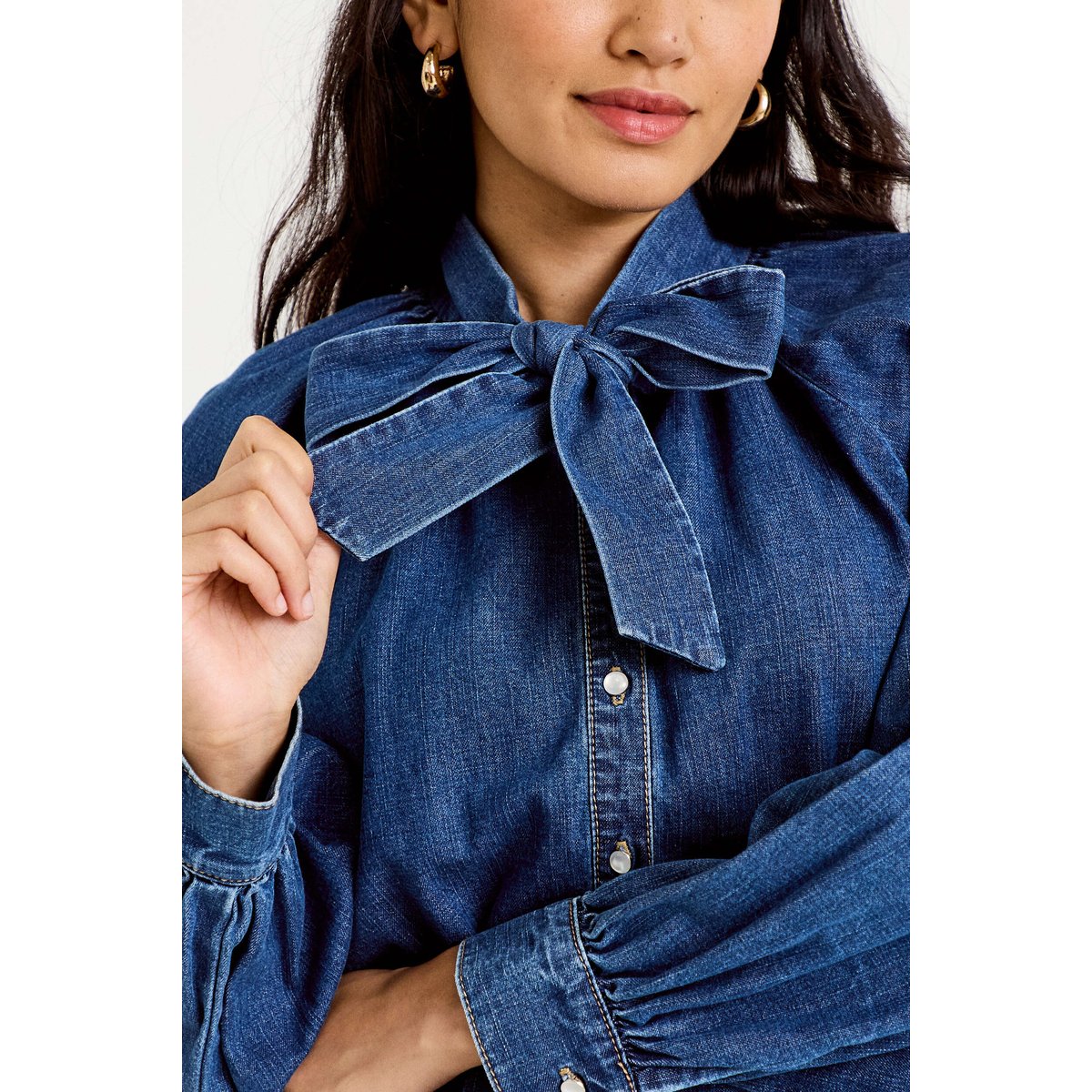 Chemise ample en jean col montant denim stone, CACHE CACHE