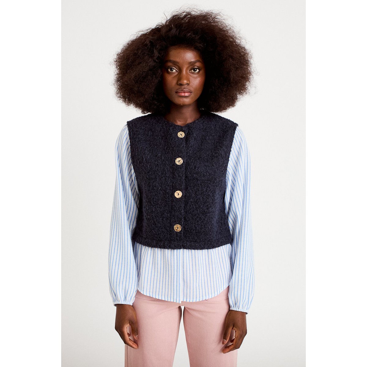 Pull chemise 2-en-1 bleu marine, CACHE CACHE