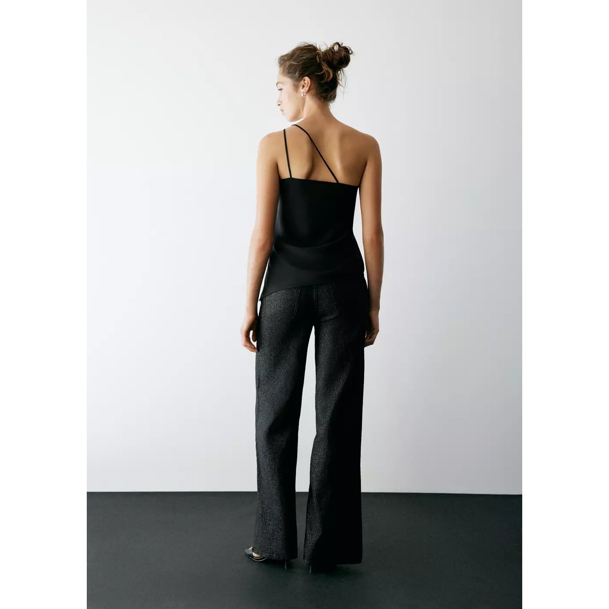 Top à bretelles détails en dentelle noir, MANGO TEEN