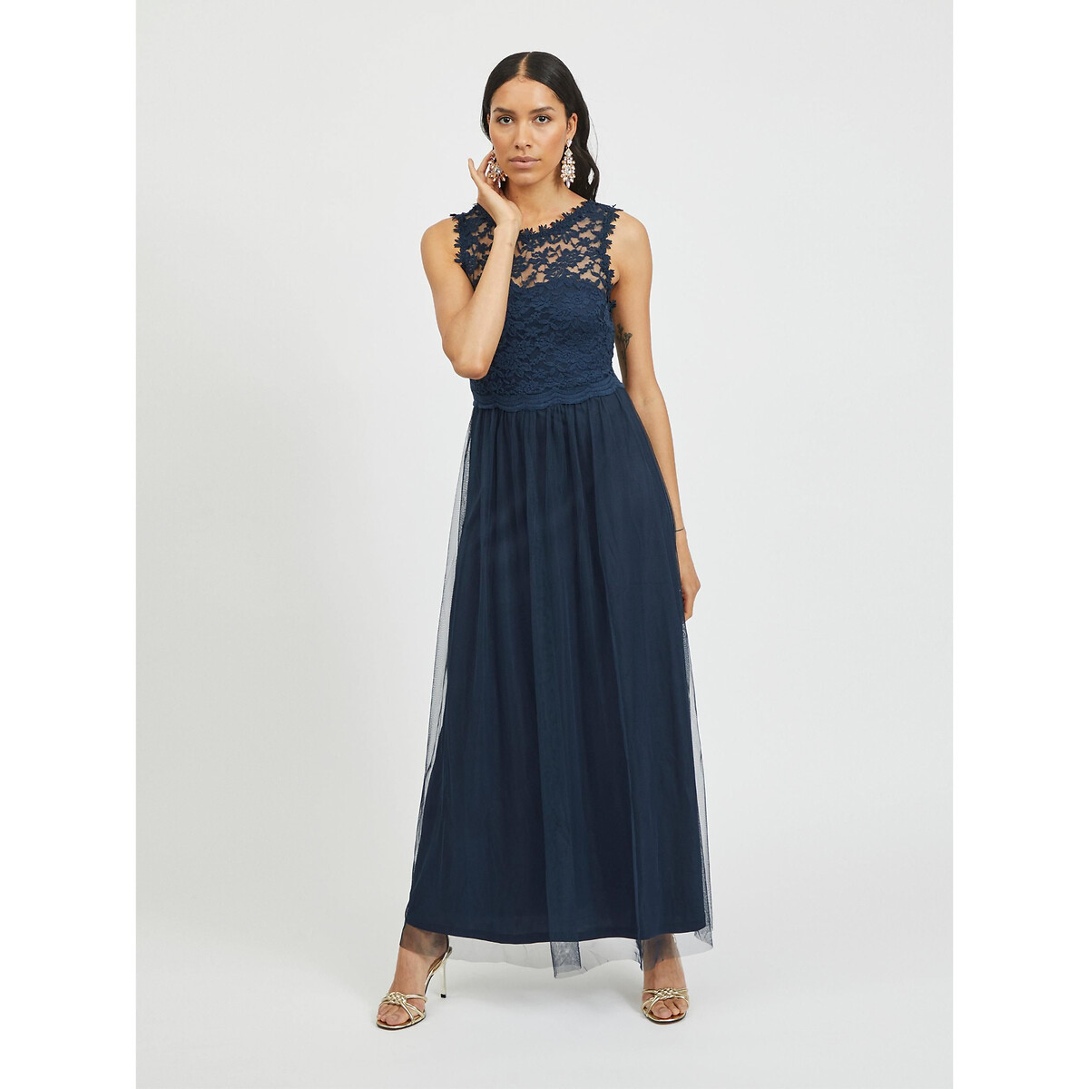 Robe longue sans manches en dentelle marine, VILA