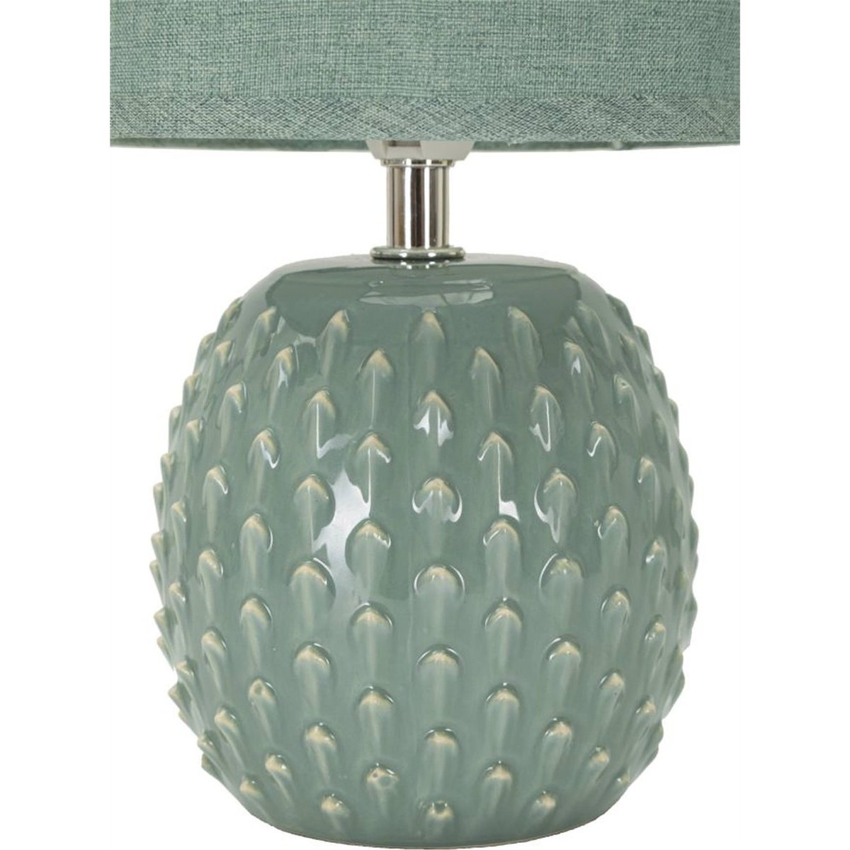 Lampe à poser céramique relief abat-jour tissu turquoise, RECOLLECTION