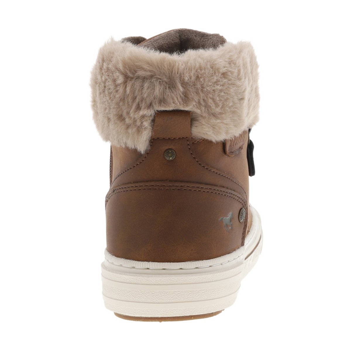 Tennis cognac à talon plat avec un zip latéral et des lacets ronds cognac, MUSTANG
