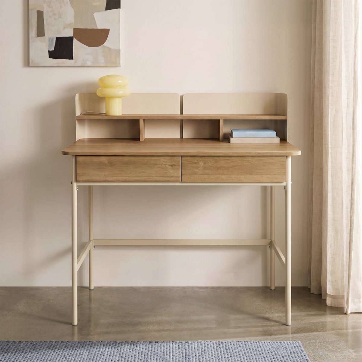 Bureau 2 tiroirs en bois et métal L100cm- COPA beige, DRAWER