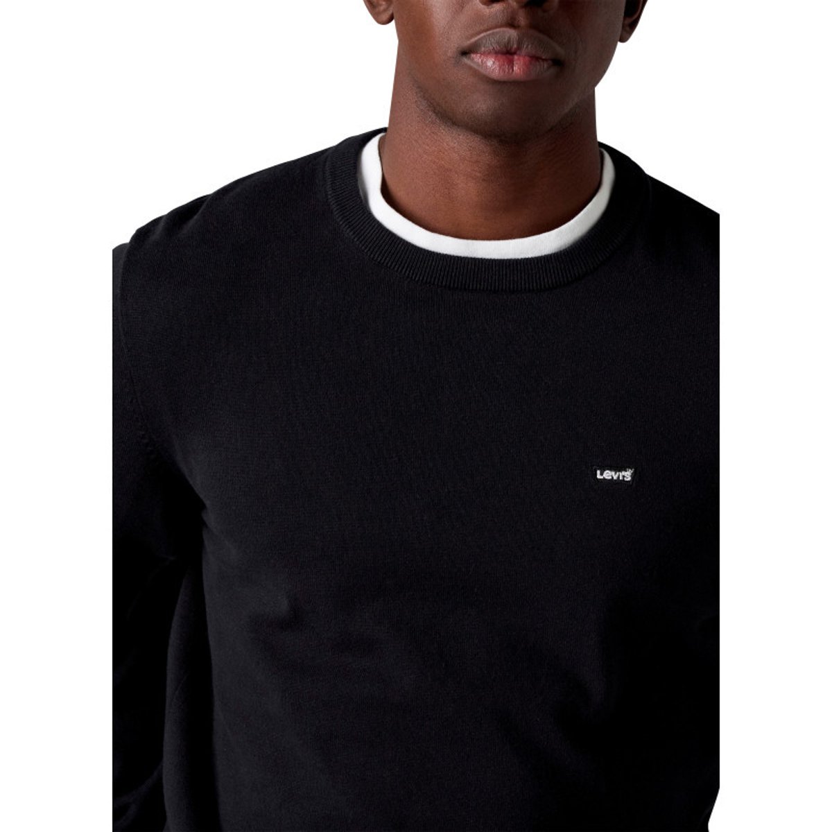 Pull en coton mélangé noir à coupe ajustée pourvu d'un col rond noir, LEVI'S