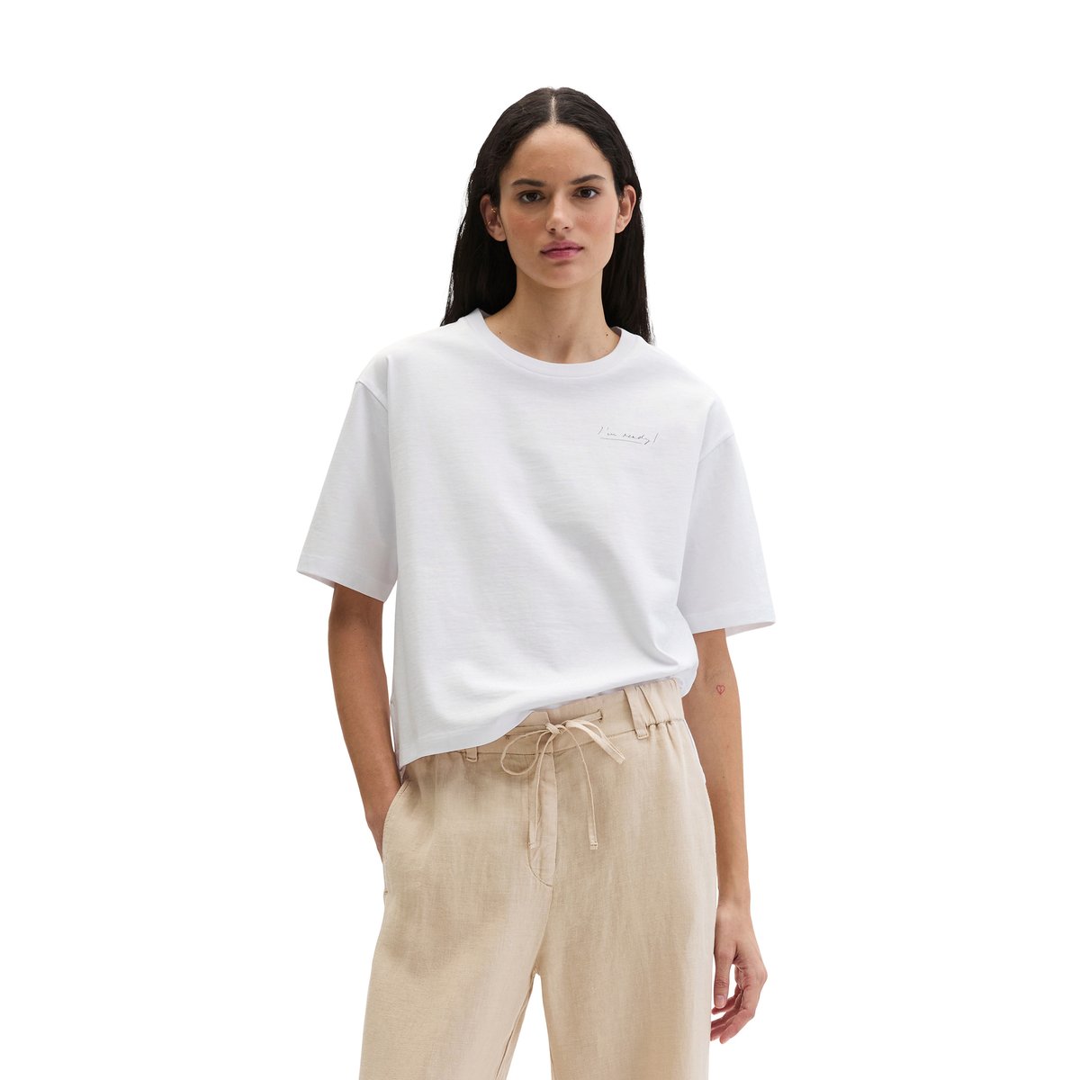 T-shirt coupe classique en single jersey doux blanc/rouge, MARC O'POLO