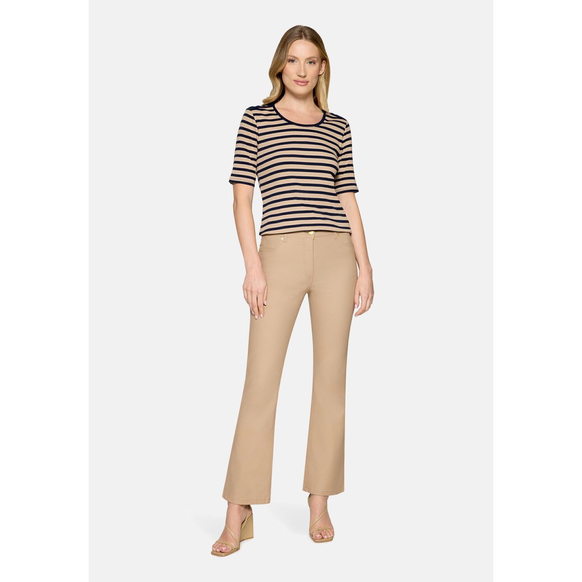 T-shirt basique de texture côtelée beige/dark blue, BETTY BARCLAY