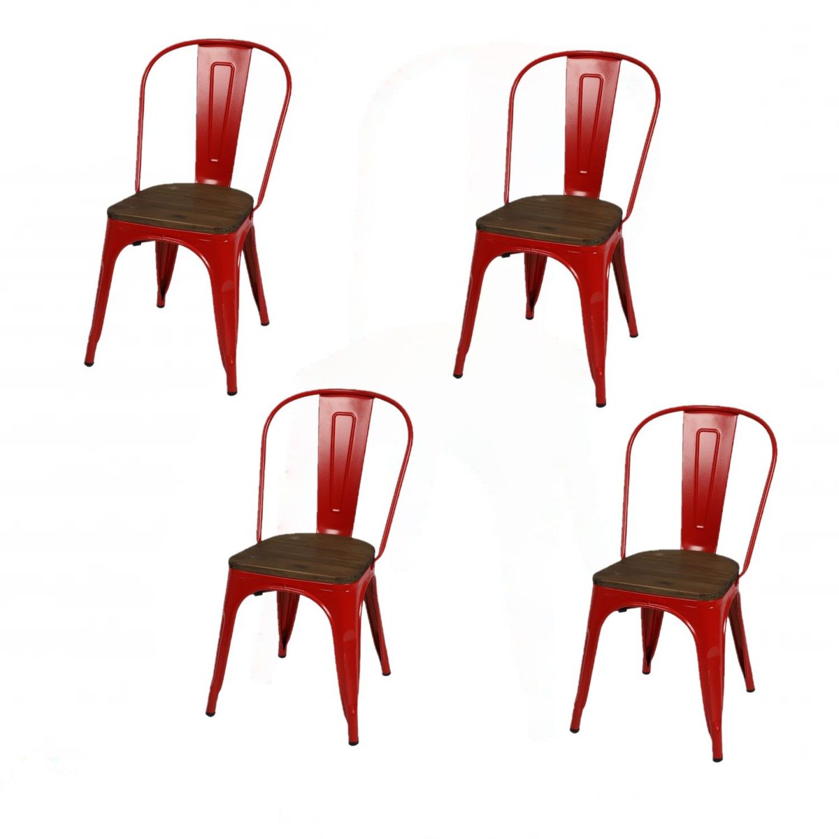 Lot de 4 chaises bistrot en bois et métal design vintage LIV rouge, TOILINUX