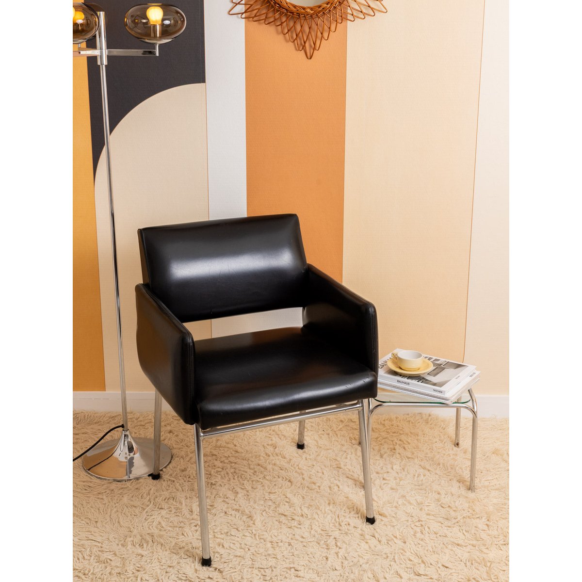 Fauteuil vintage noir et chrome Jakob N°1400 - Bon état noir, DEBONGOUT