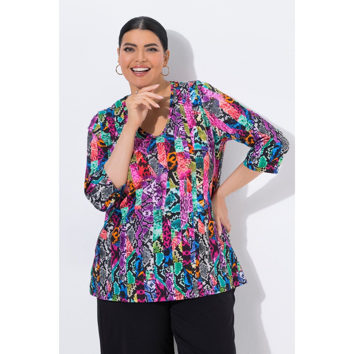T-shirt long motif peau de serpent noir, ULLA POPKEN