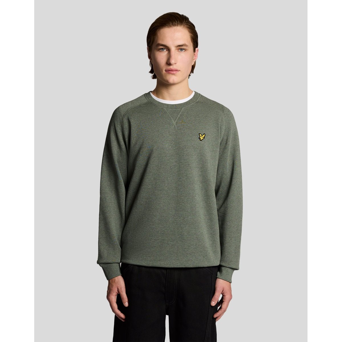 Sweat-shirt en coton chiné raglan vert kaki tri chiné, LYLE & SCOTT