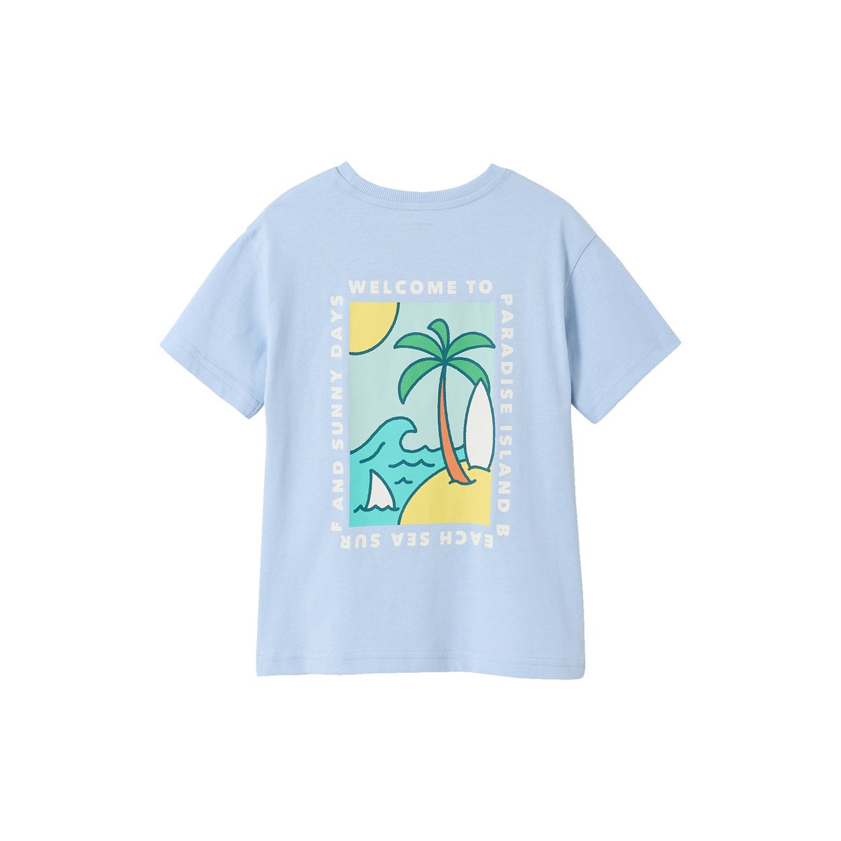 T-shirt motifs devant et dos bleu ciel, VERTBAUDET
