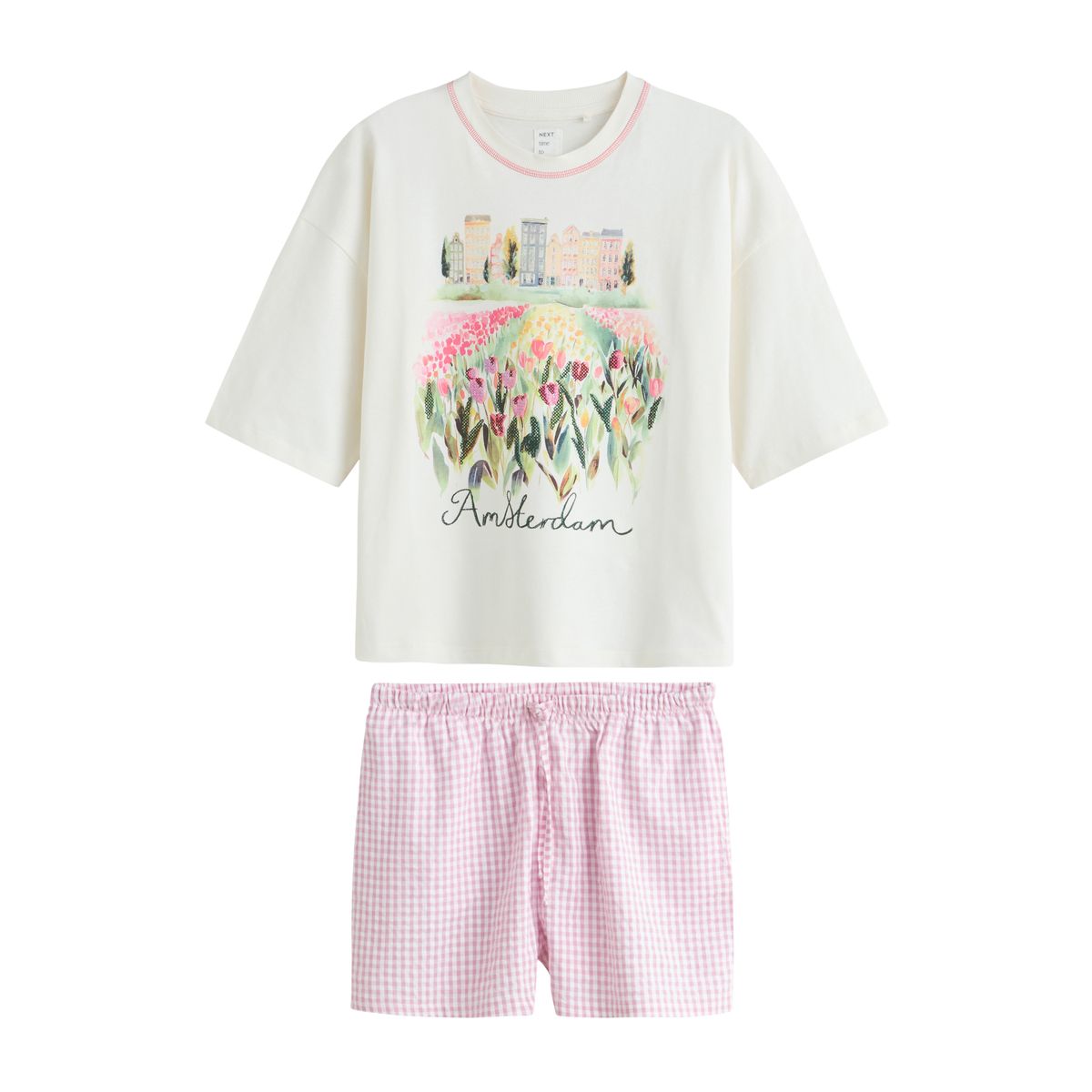 Pyjama manches courtes tissé rose amsterdam, NEXT