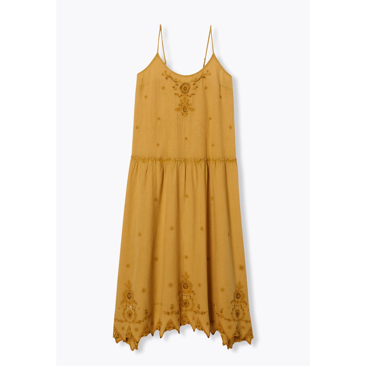 Robe à bretelles perlée ocre, PROMOD