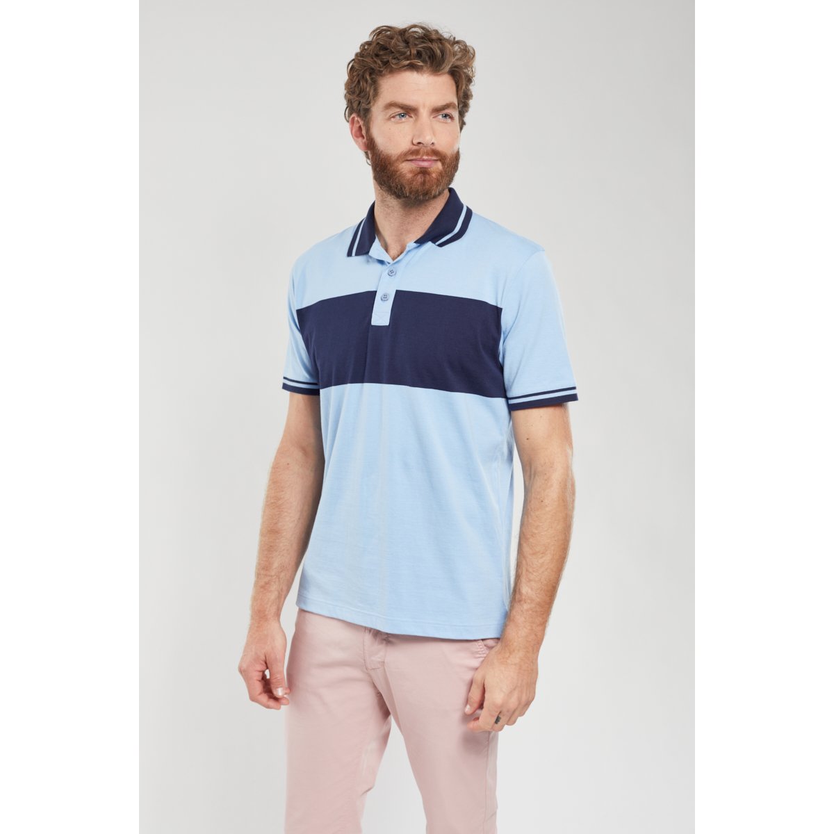 Polo manches courtes en coton river/marine deep, GUY DE BERAC