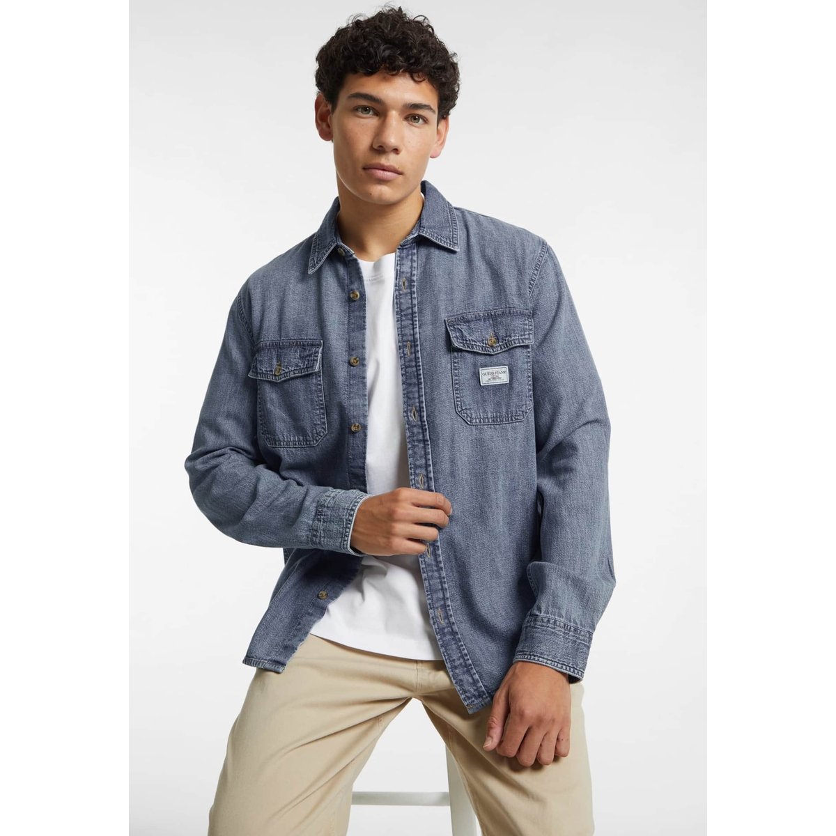 Chemise Classique En Jean À Manches Longues bleu, GUESS