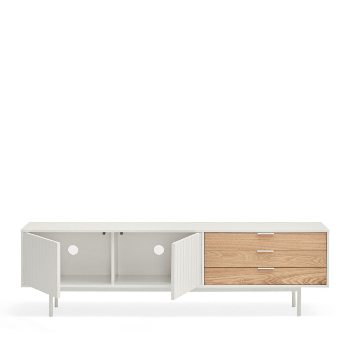 Meuble TV 2 portes, 3 tiroirs en bois L180cm- SIERRA blanc, TEULAT