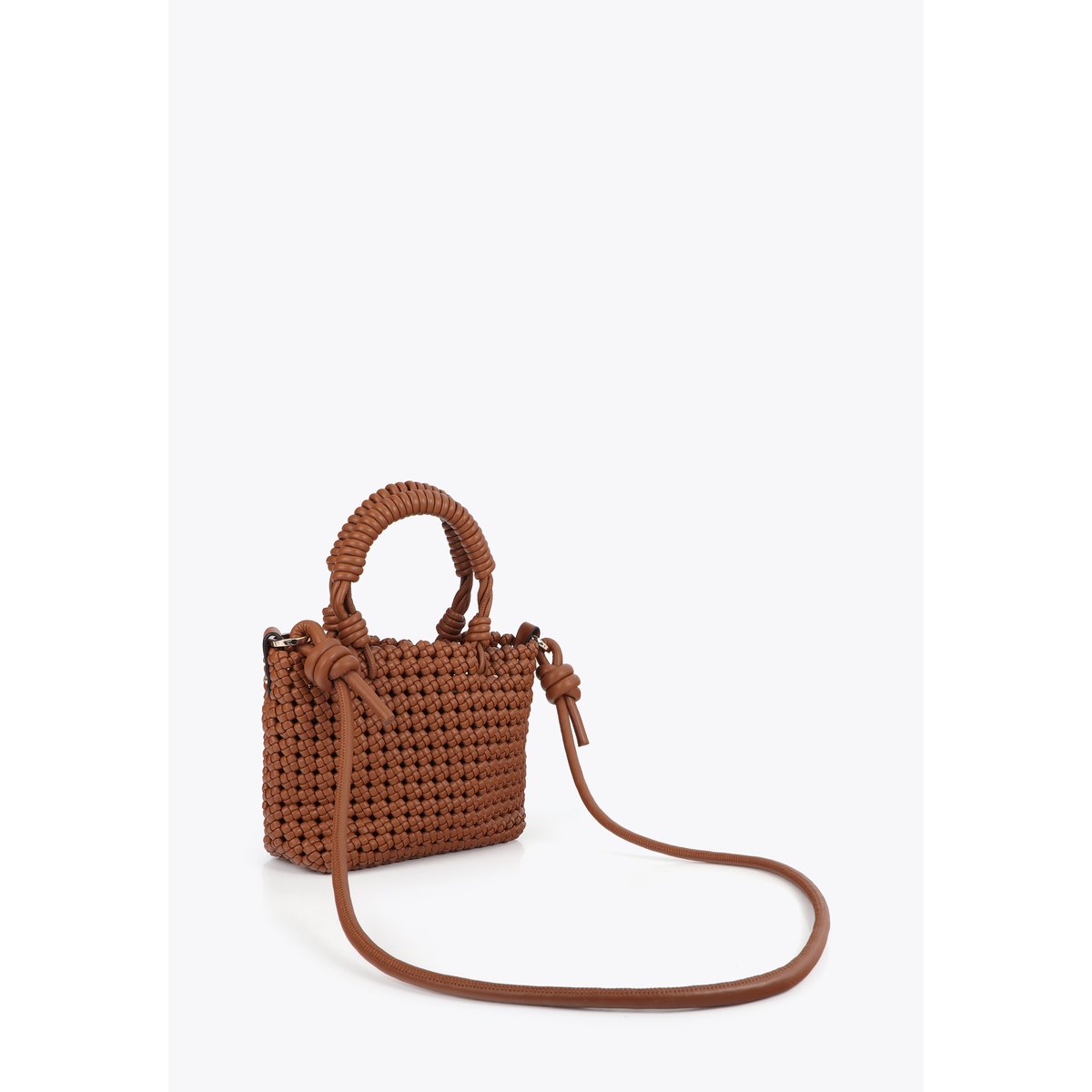 Sac à bandoulière tressé à nœuds décoratifs marron foncé, LOLA CASADEMUNT