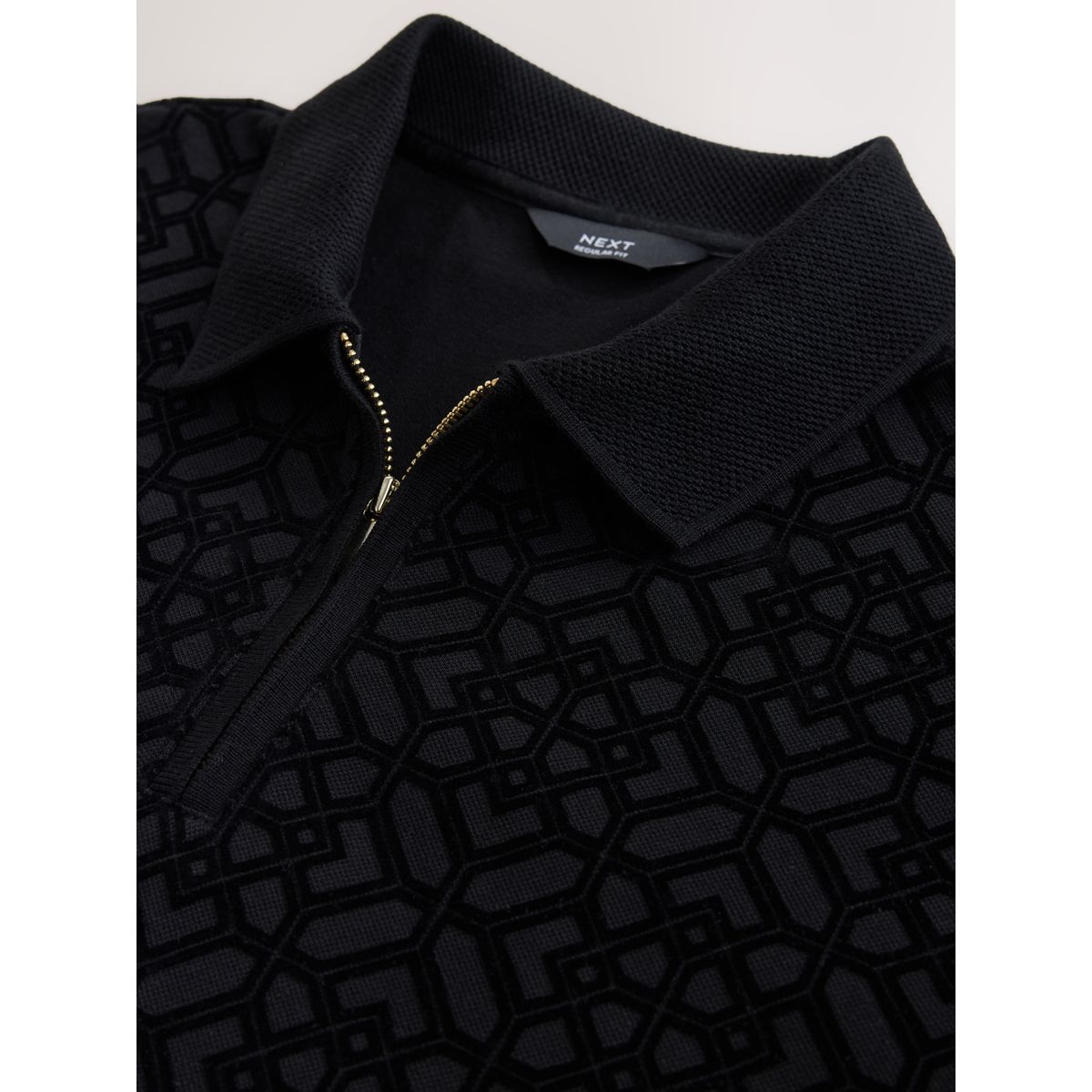 Polo habillé à motif jacquard noir, NEXT