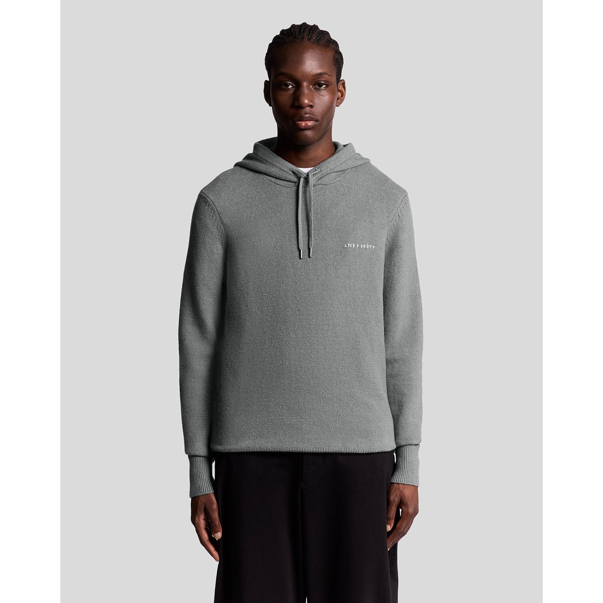 Sweat à capuche en maille gris moyen chiné, LYLE & SCOTT