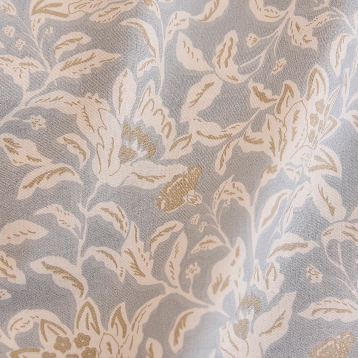 Parure de lit imprimée en percale de coton, taies carrées, ROSÉE SAUVAGE bleu clair, ESSIX