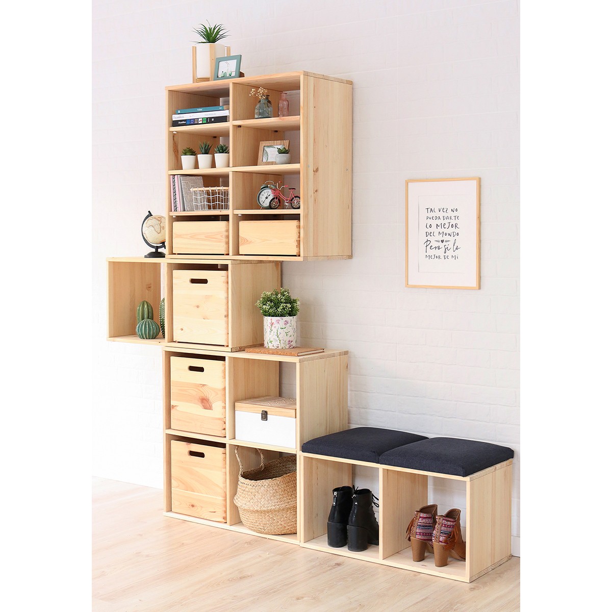 Cube en pin massif - L30 x H30 cm bois clair, CALICOSY