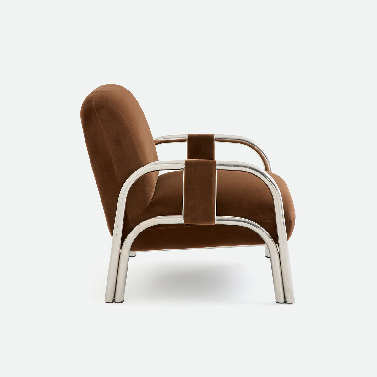 Fauteuil lounge, en velours et métal acier chromé, VINDY marron/chrome, LA REDOUTE INTERIEURS