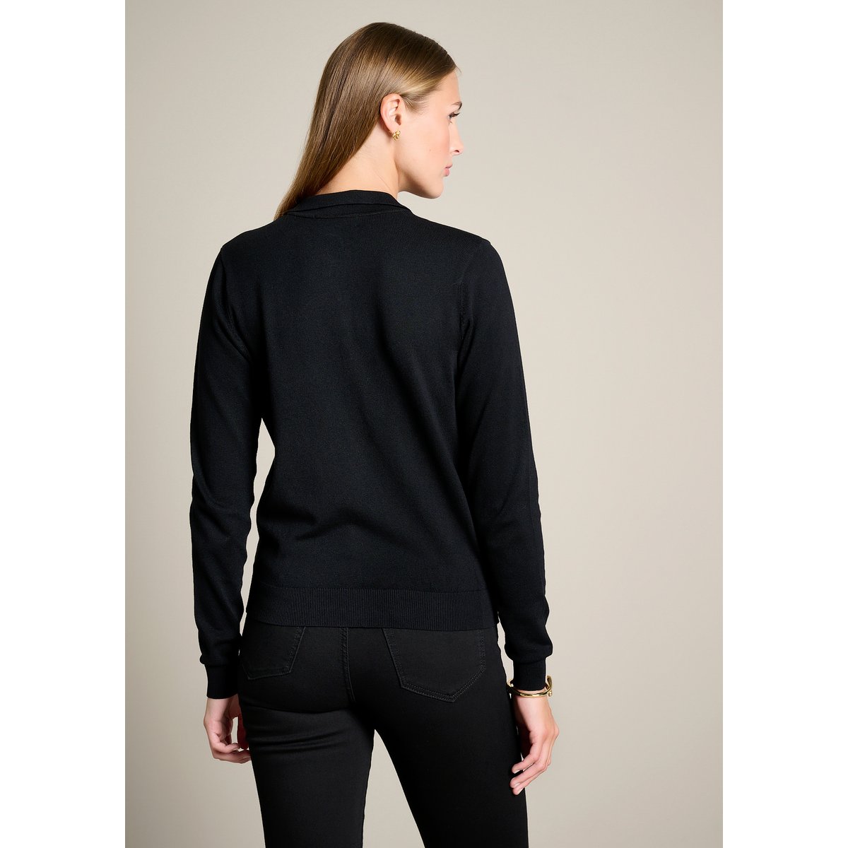 Pull col polo boutonné noir, LOLALIZA