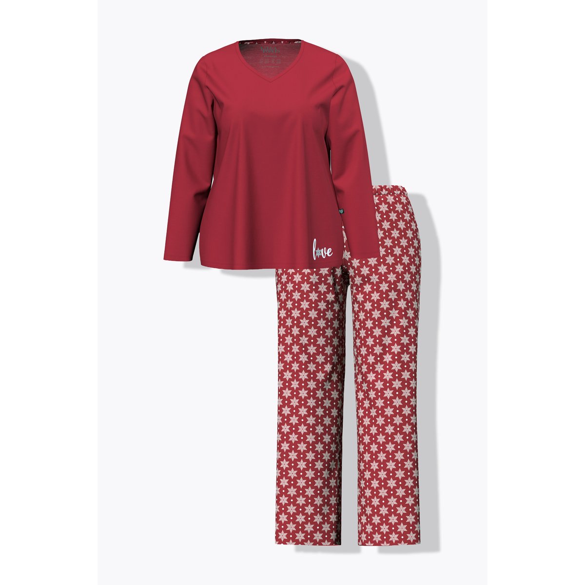 Pyjama décolleté en V et manches longues rouge foncé, ULLA POPKEN