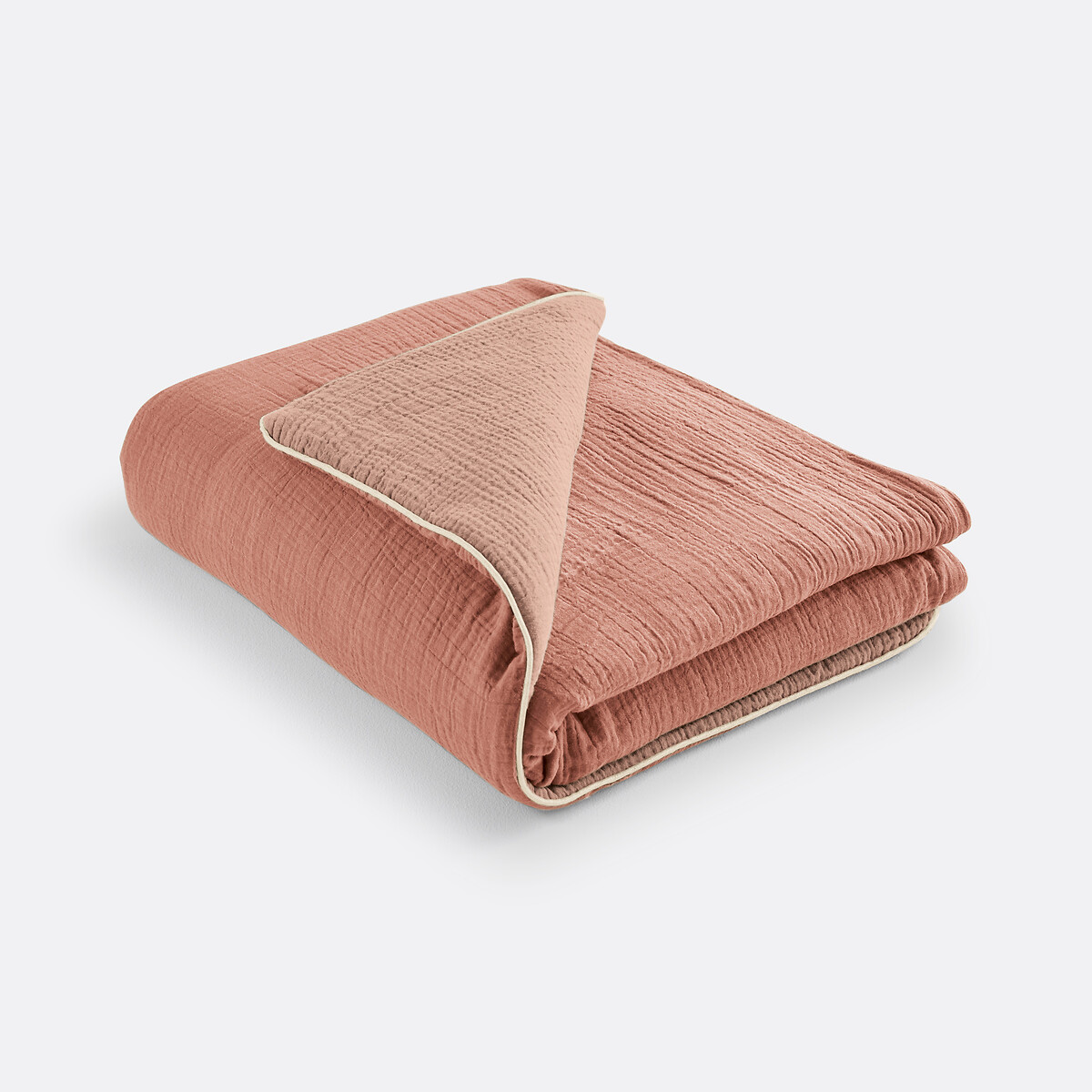 Couverture bébé personnalisée gaze de coton, Kumla terre de sienne/vieux rose, LA REDOUTE INTERIEURS