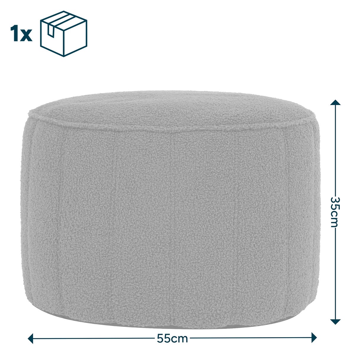 Pouf repose-pieds rond en bouclette Oeko-Tex® - MILANO ivoire, ICON