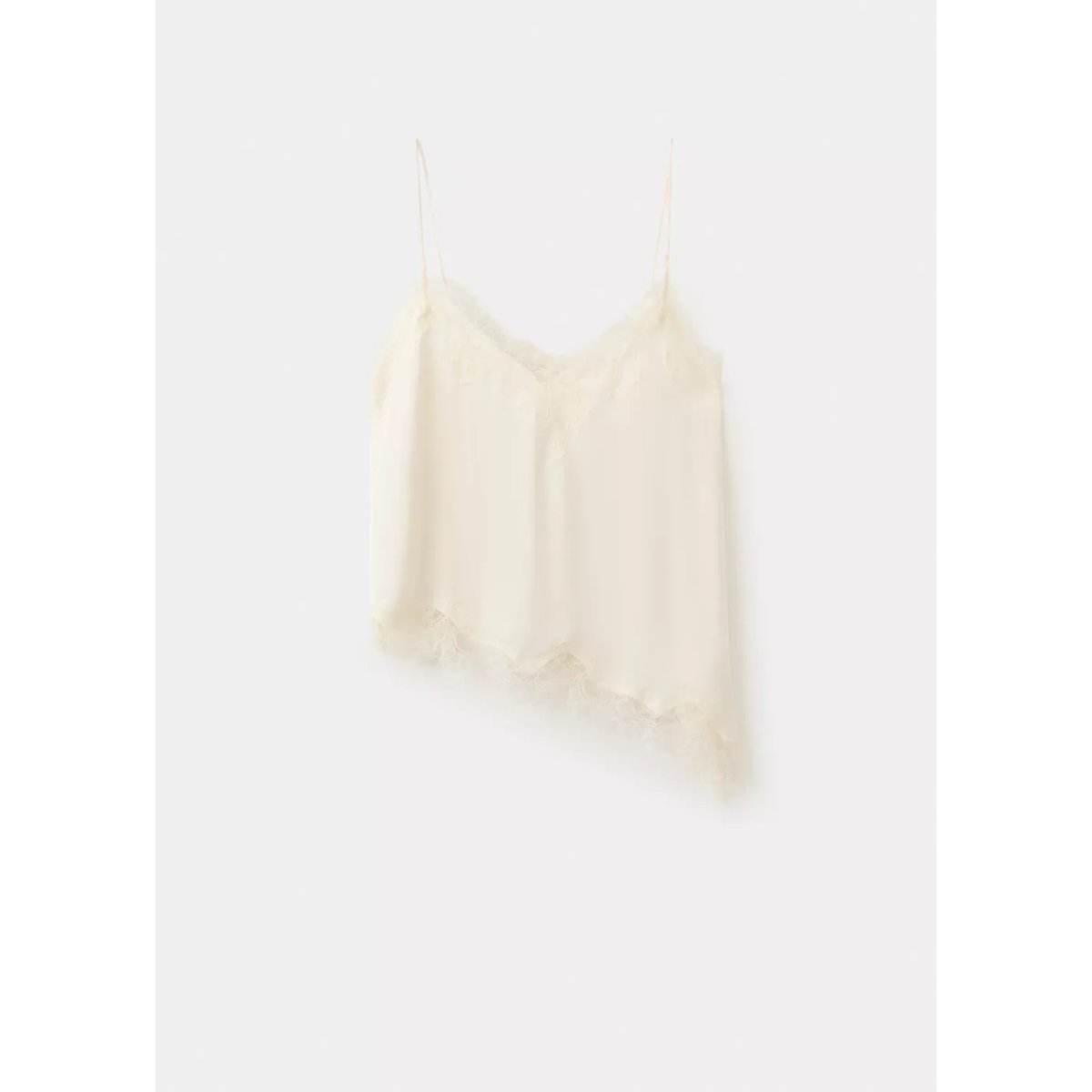 Top lingerie dentelle asymétrique ivoire, MANGO