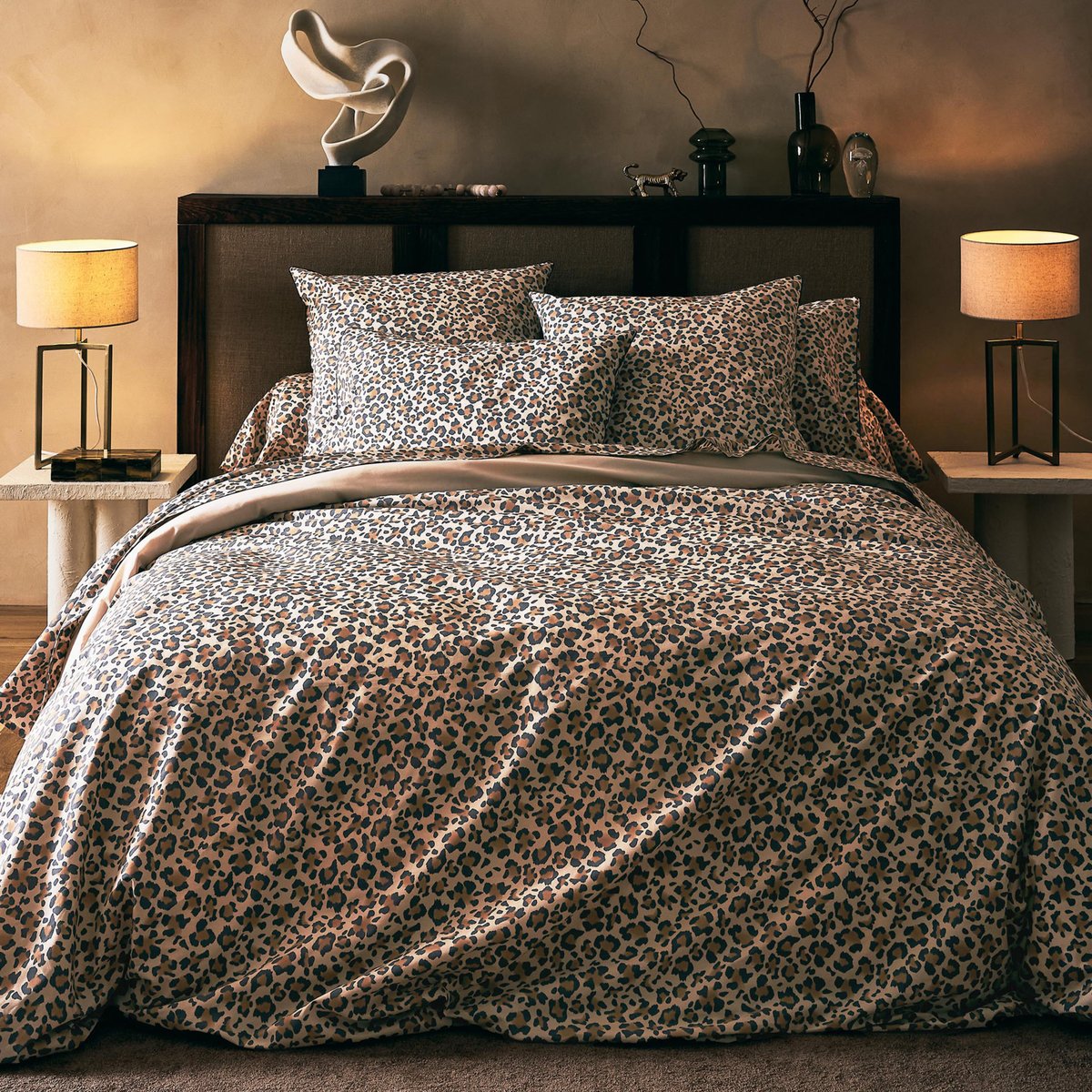 Drap plat percale de coton léopard beige, TRADILINGE