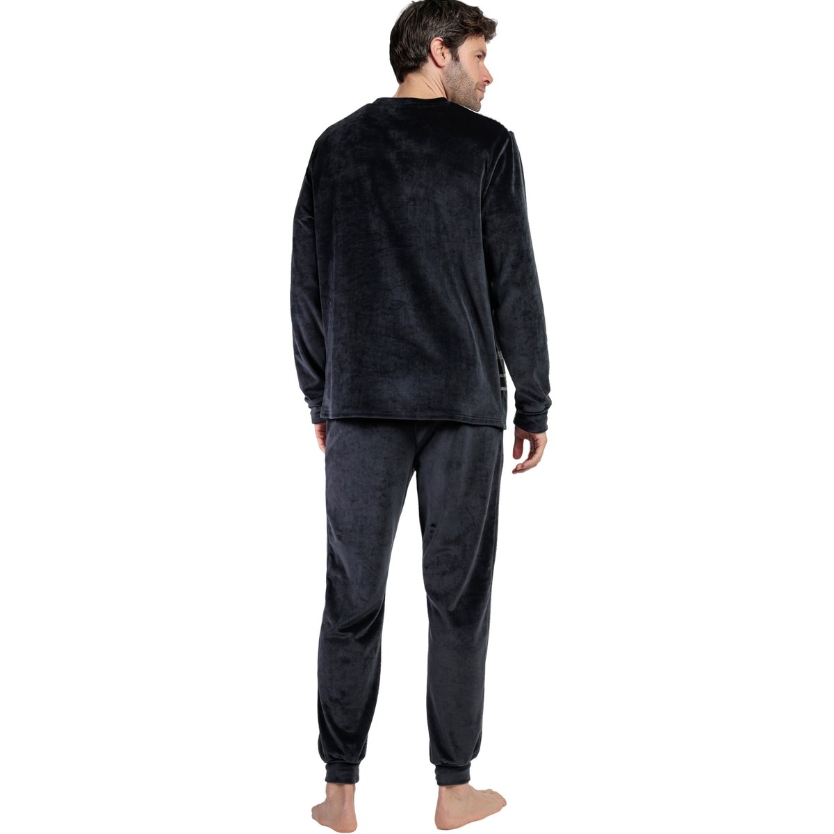 Pyjama velours pantalon top manches longues Stripe Hype gris, ADMAS