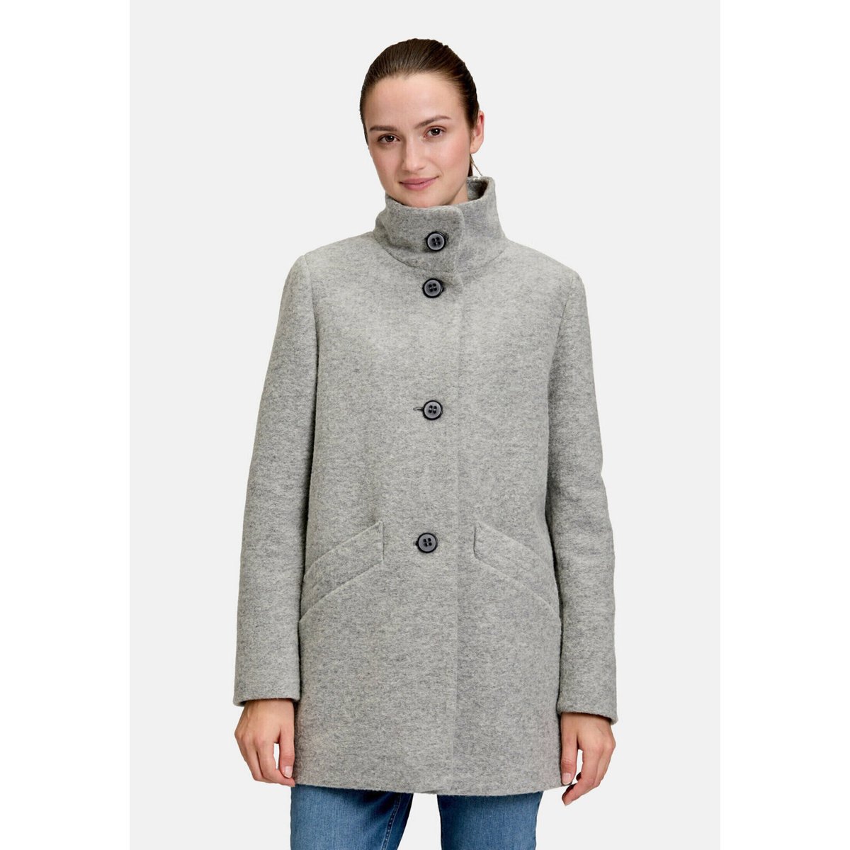Manteau court à col droit gris, AMBER & JUNE