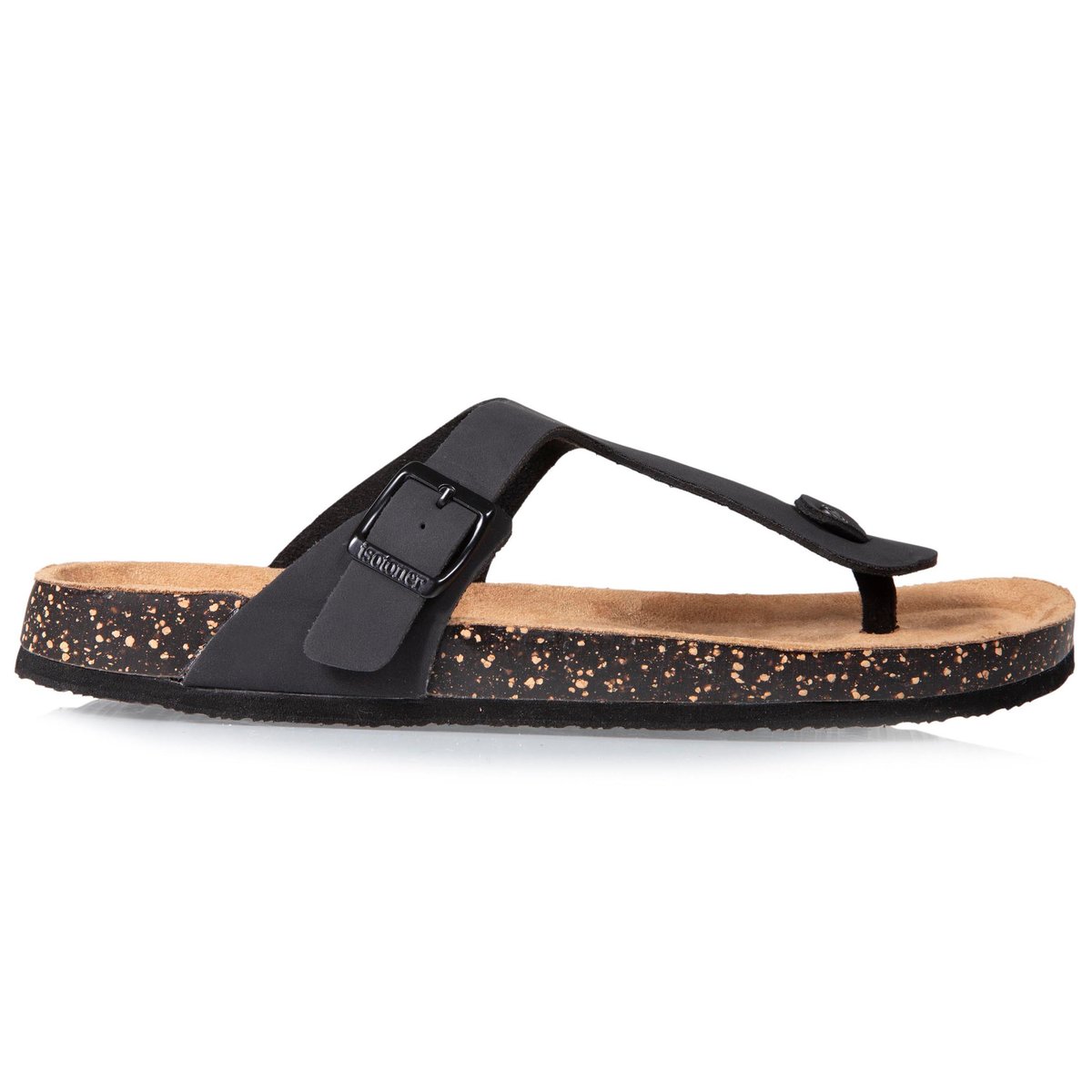 Sandales à simple bride tong, semelle intérieur patch talon ultra confortables noir, ISOTONER