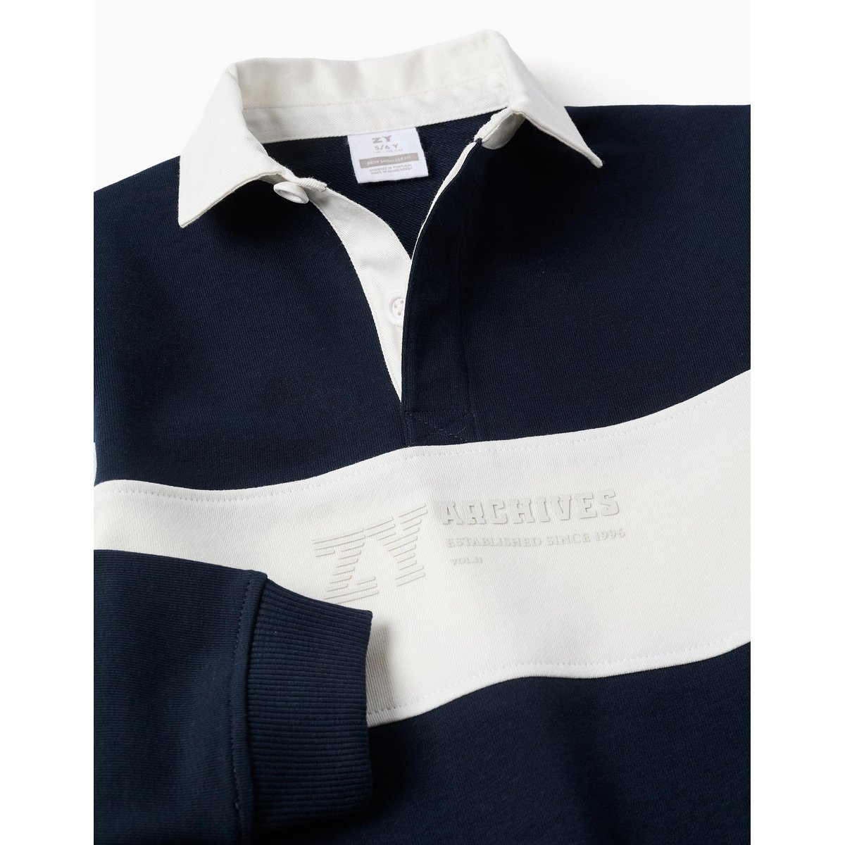 Sweat avec col polo et bloc de couleurs bleu foncé, ZIPPY