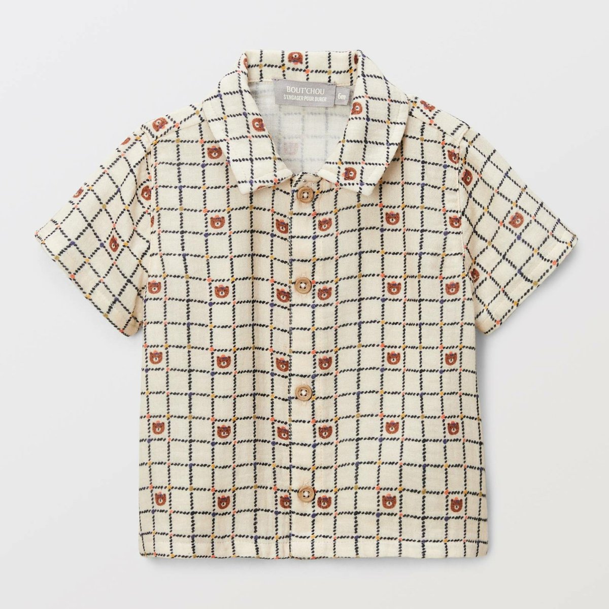 Chemise manches courtes imprimé en coton BIO GOTS naturel, BOUT'CHOU