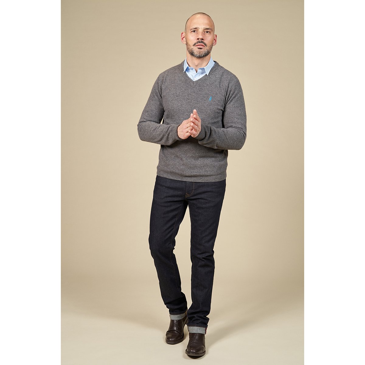 Pull col V laine gris, MCS