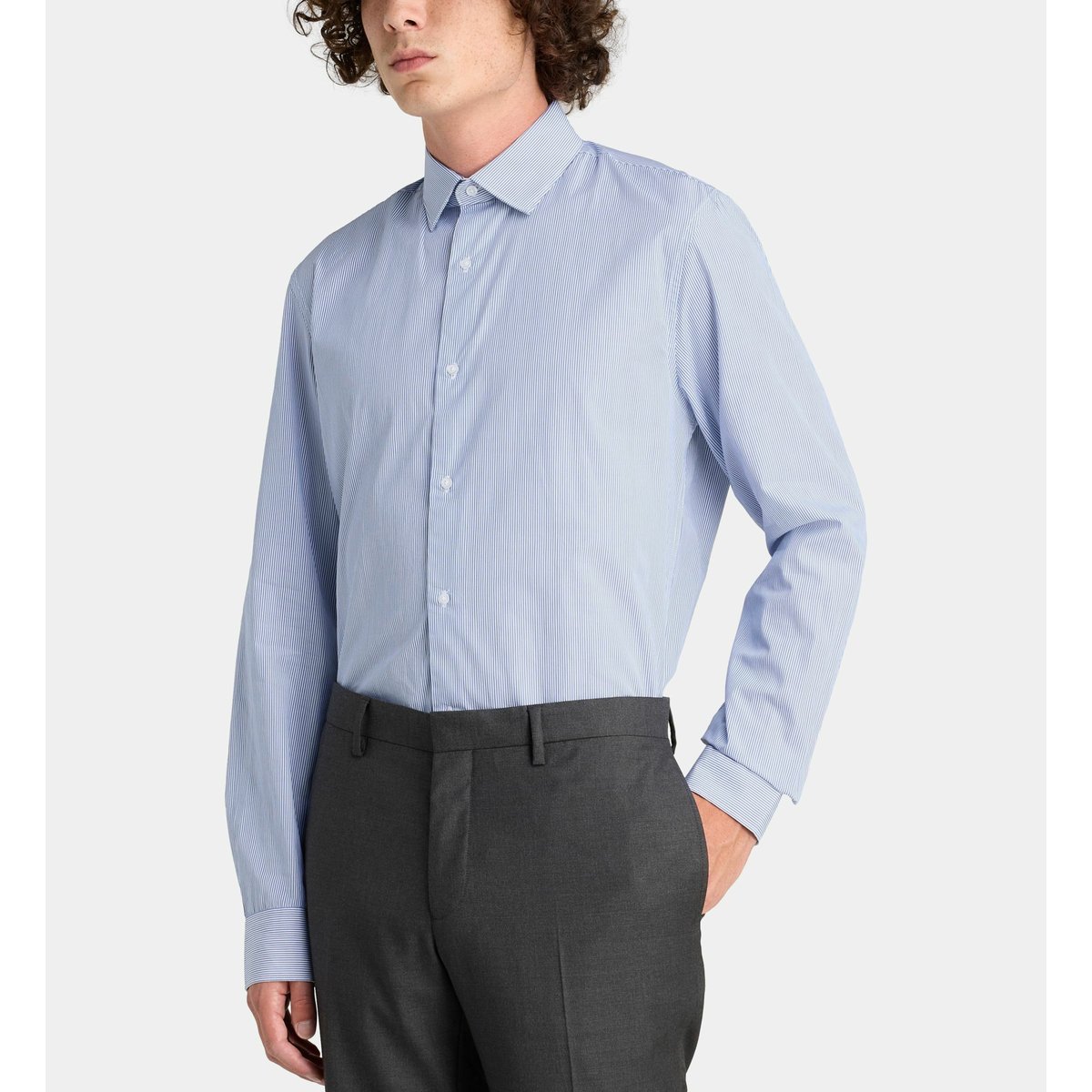 Chemise droite hyady rayée en coton blanc et bleu, GALERIES LAFAYETTE