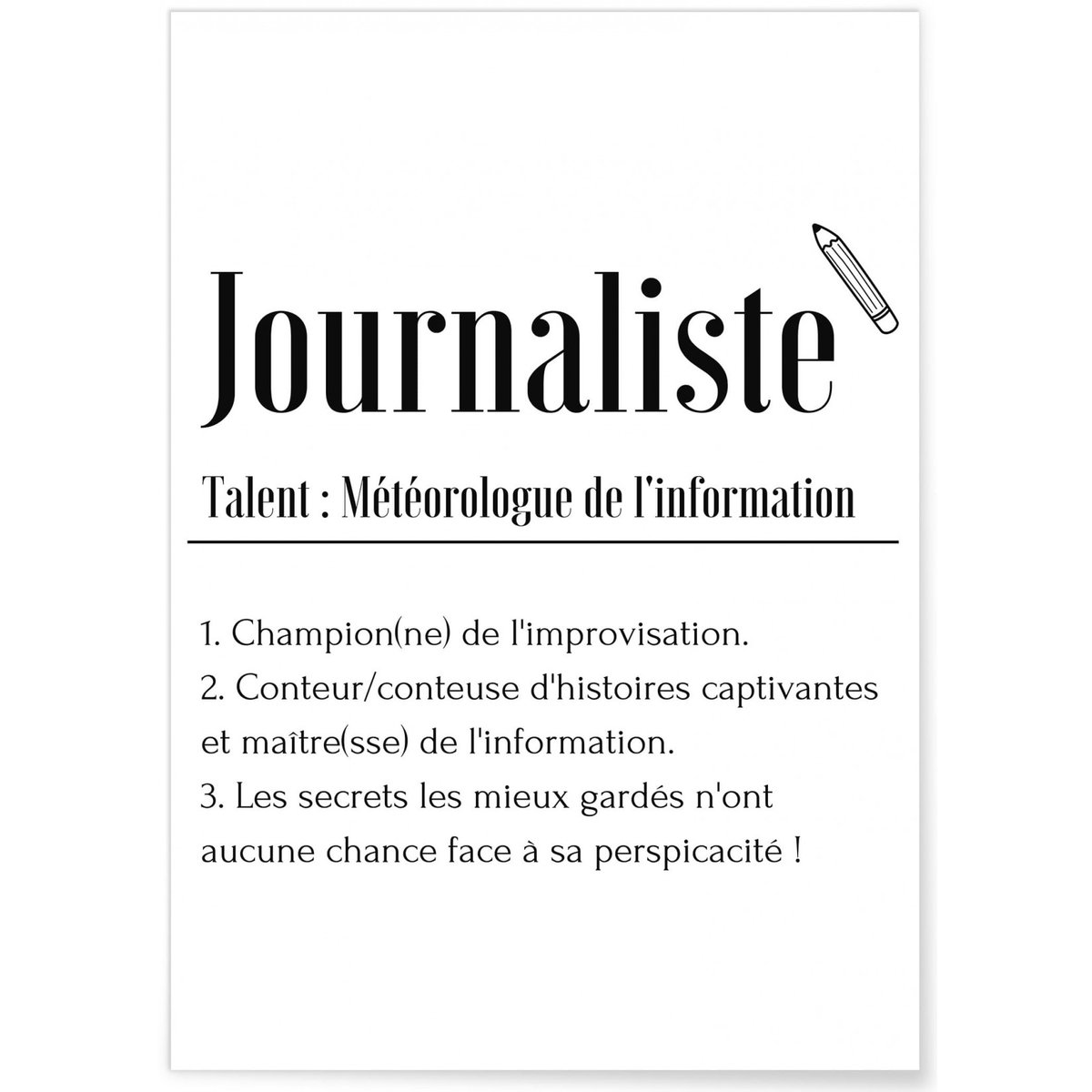 Affiche Définition Journaliste blanc, L'AFFICHERIE