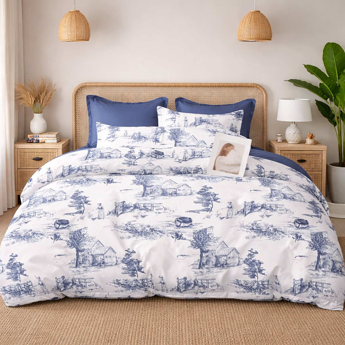 Parure de lit en percale de coton imprimé toile de jouy, Elyne multicolore, C DESIGN HOME TEXTILE