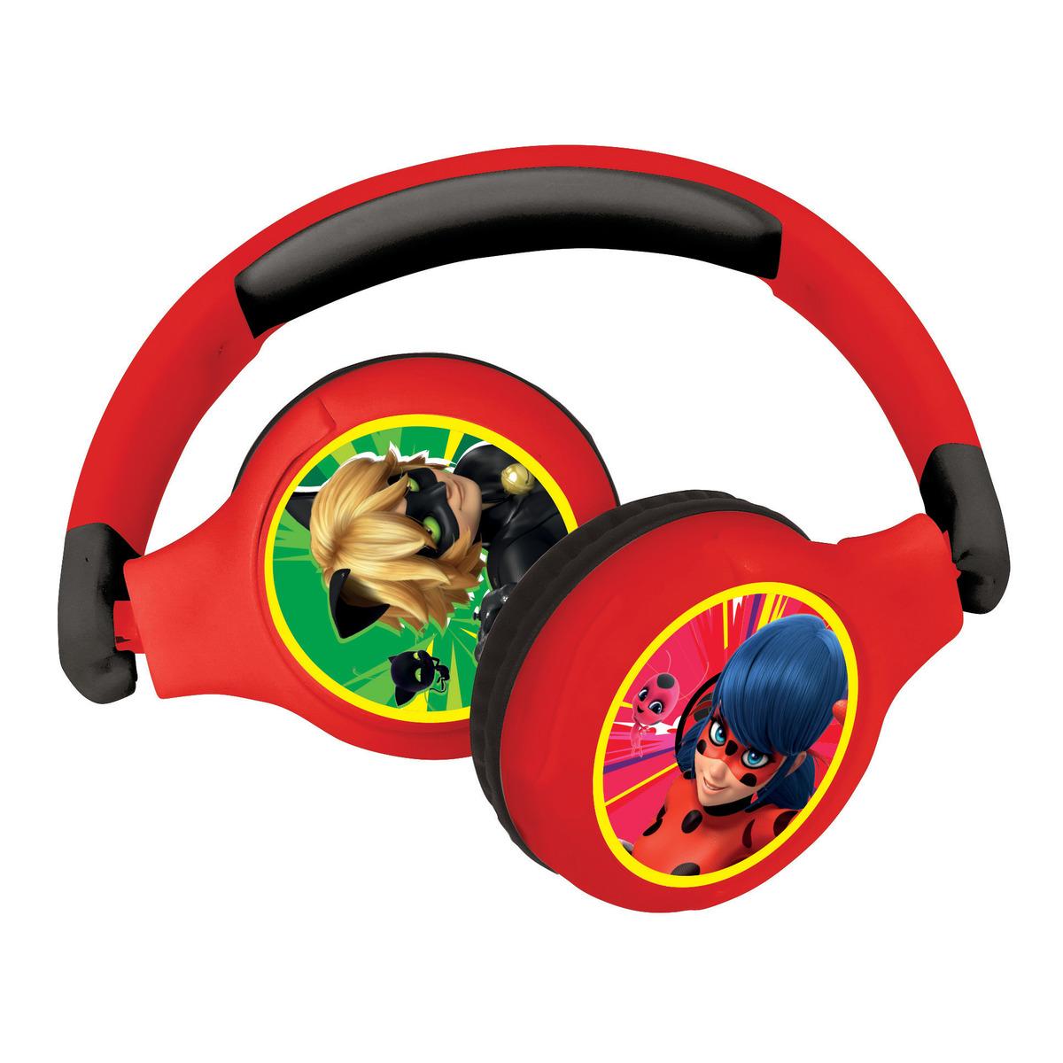 Casque 2 en 1 Miraculous Bluetooth et Filaire confortable et pliable avec limitation de son rouge, LEXIBOOK