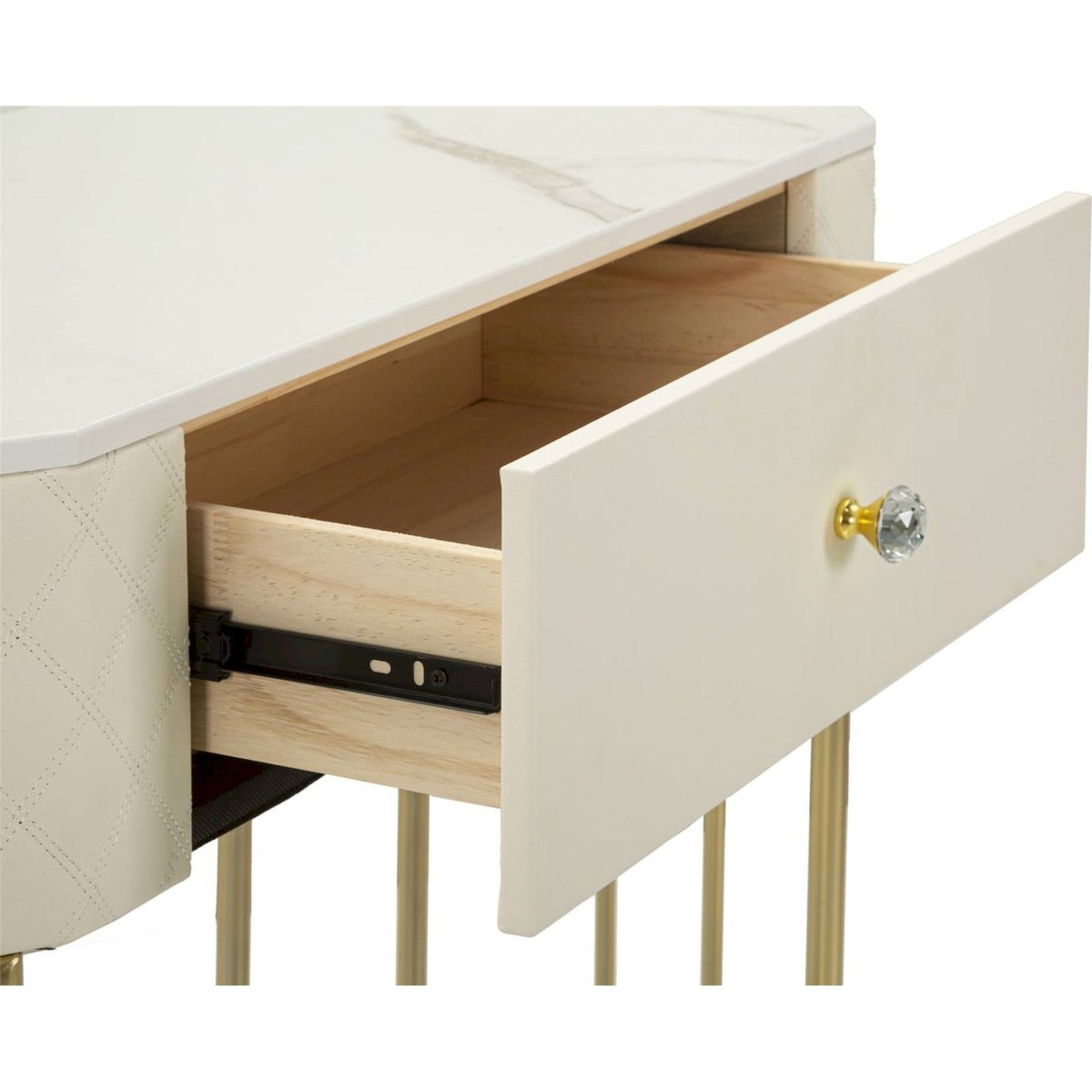 Console capitonnée piètement métal GLAM blanc et doré, RECOLLECTION