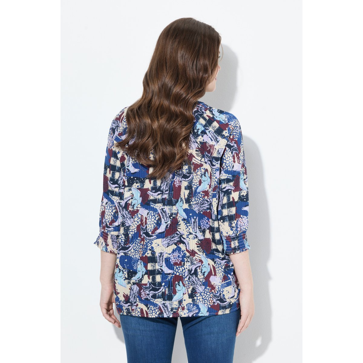 Blouse en cupro oversize, manches 3/4 mastic foncé, ULLA POPKEN