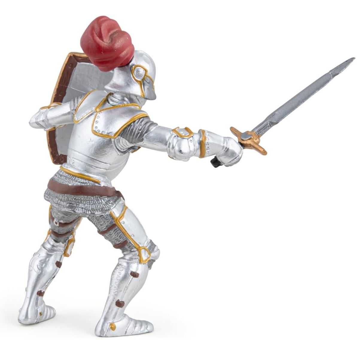 Figurine Chevalier en armure au plumet rouge gris, PAPO