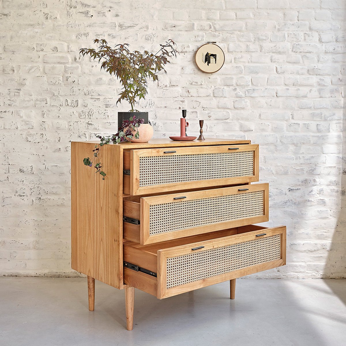 Commode en bois massif et cannage 100 cm ALBA naturel, BERAH GETAH