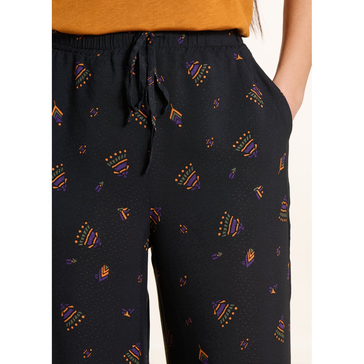 Pantalon large à imprimé noir, LA FEE MARABOUTEE