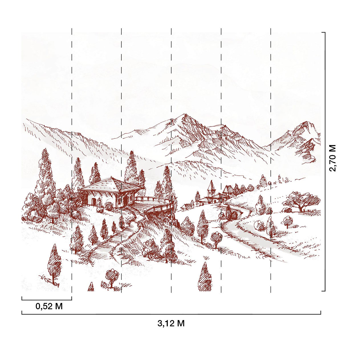 Papier peint dessin de montagnes intissé, HEXOA