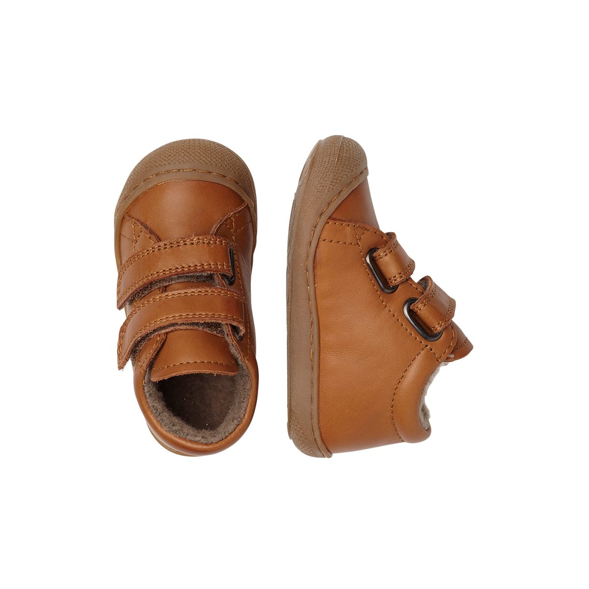Chaussures premiers pas en cuir doublés en laine COCOON VL cognac, NATURINO